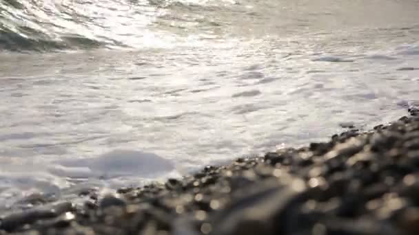 Sea surf. vågorna går på kustnära pebble. — Stockvideo