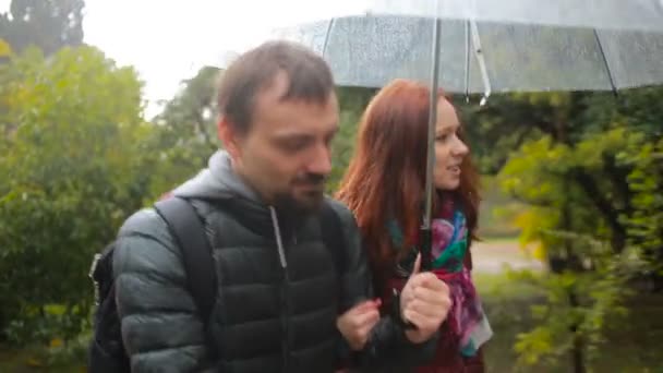 Mamma e papà, giocando con il loro bambino, seduti in un passeggino: passeggiare nel parco — Video Stock