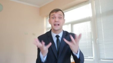 Kamera yakın çekim çığlık Office kızgın işadamı