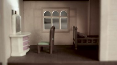 Oyuncak ev, çocuk kabuslar, korkunç rüyalar içine göz eş