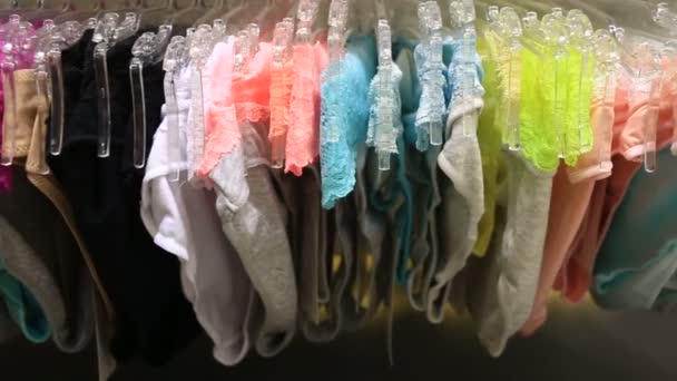 Boutique de sous-vêtements pour femmes. Culotte de femmes sur cintres dans un sex-store — Video