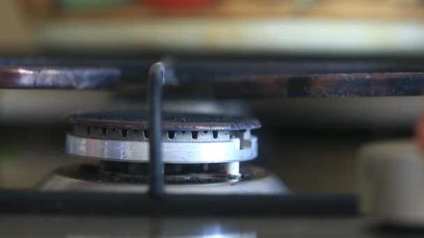 The igniting flame of the gas stove. close-up — Stock Footage The igniting flame of the gas stove. close-up Video Clip