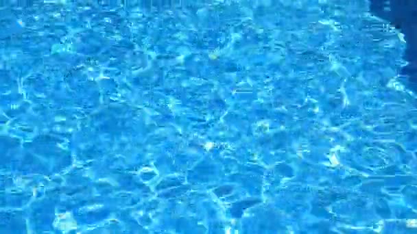 A man swims under the water in a pool with blue water. view from above. — Stock Video