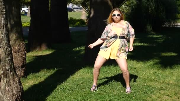 Modern bale ve wacking bir yaz Park'ta dans genç mutlu kız. uyuşuk — Stok video