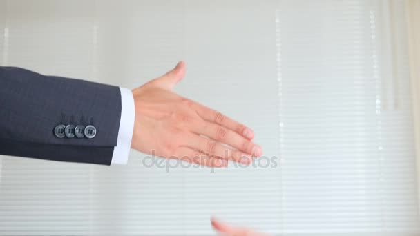 Handshake firmy. Dwóch mężczyzn uścisnąć dłoń. 4k, zwolnionym tempie — Wideo stockowe