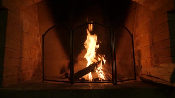 Ogień w kominku. 4k, zwolnionym tempie — Wideo stockowe
