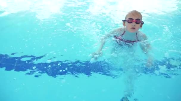 Bambini stanno nuotando in piscina, 4k — Video Stock