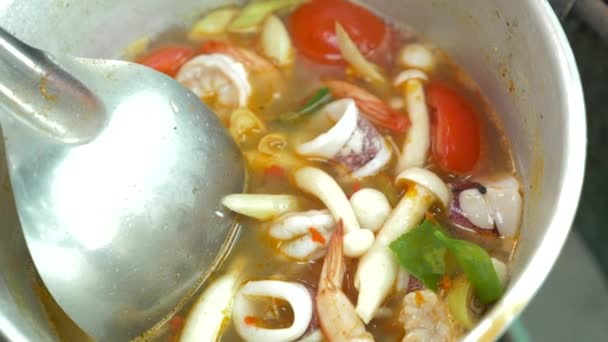 Cooking Thai soup Tom Yam, 4k, Slow motion — Stock Video