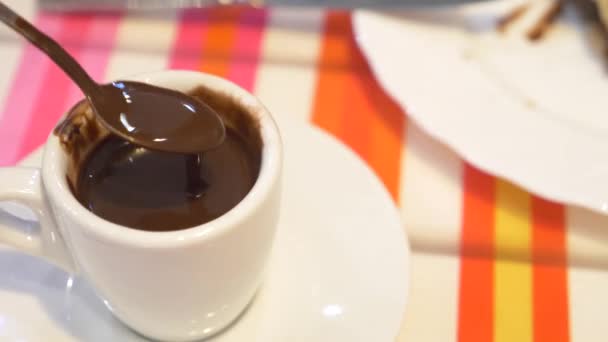 Uma xícara de chocolate quente, close-up . — Vídeo de Stock