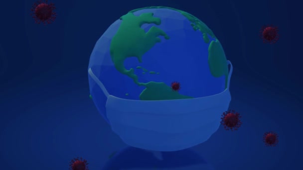 Wereld Planeet Nacht Medisch Met Behulp Van Gezichtsmaskers Voor Covid — Stockvideo