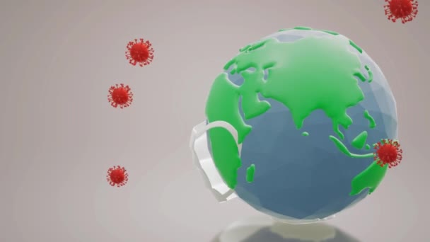 Planet Earth World Pandemic Maskou Chirurgického Obličeje Nočním Pozadí Světový — Stock video