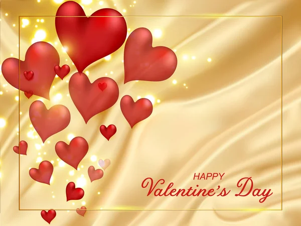 Happy valentines day romantic design elements. Red Realistic hearts in frame. Template design