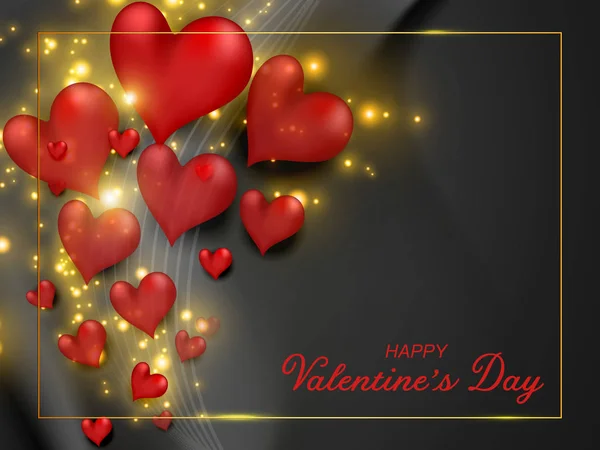 Sevgililer Günün Kutlu Olsun Romantik Tasarım Elementleri Kırmızı Gerçekçi Kalpler — Stok Vektör
