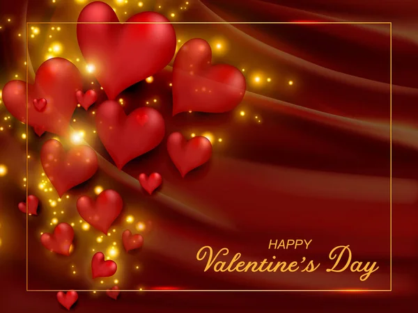 Happy valentines day romantic design elements. Red Realistic hearts in frame. Template design