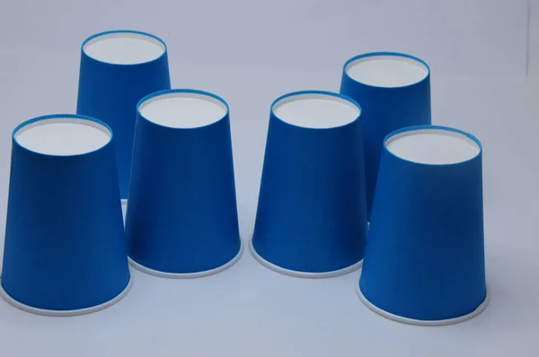 Vasos Papel Desechables Color Azul Revés — Foto de Stock