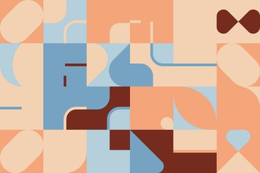 Abstract geometric vector pattern made with simple shapes and pastel vintage colors. Geometrical composition, useful for web design, business card, invitation, poster, textile print, background.