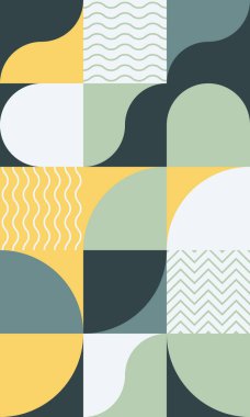 Mid-century geometric abstract pattern with simple shapes and beautiful color palette. Simple geometric pattern composition, best use in web design, business card, invitation, poster, textile print. clipart