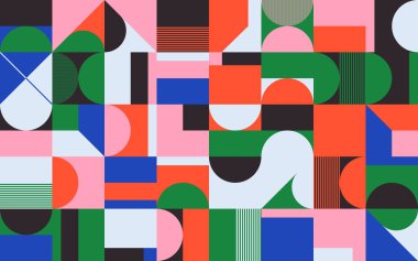 Cesur geometrik şekilli vektör soyut sembollerinin yeniden yapılandırılmış postmodern sanat eserleri, web arkaplanı, poster tasarımı, dergi ön sayfası, yüksek teknoloji baskısı, kapak resmi.