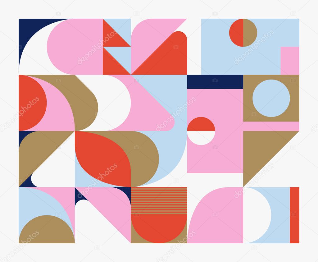 Mid-century geometric abstract pattern with simple shapes and beautiful color palette. Simple geometric pattern composition, best use in web design, business card, invitation, poster, textile print.