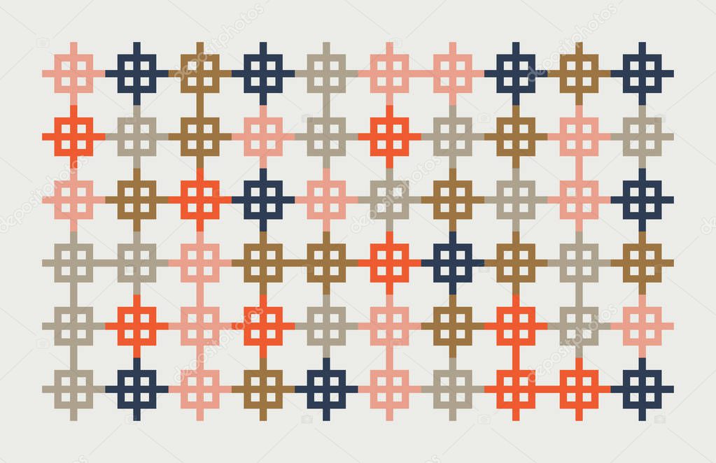 Mid-century geometric abstract pattern with simple shapes and beautiful color palette. Simple geometric pattern composition, best use in web design, business card, invitation, poster, textile print.