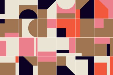 Cesur geometrik şekilli vektör soyut sembollerinin yeniden yapılandırılmış postmodern sanat eserleri, web arkaplanı, poster tasarımı, dergi ön sayfası, baskılar, kapak kapağı.