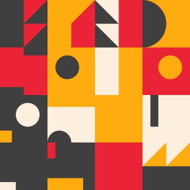 Cesur geometrik şekilli vektör soyut sembollerinin yeniden yapılandırılmış postmodern sanat eserleri, web arkaplanı, poster tasarımı, dergi ön sayfası, baskılar, kapak kapağı.