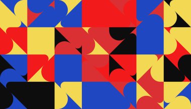 Basit geometrik formlarla kusursuz geometrik desenli tasarım. Klasik renk paletli dairesel vektör deseni grafiği. Poster tasarımı, kumaş baskısı, duvar kağıdı, ambalaj kağıdı için harika..