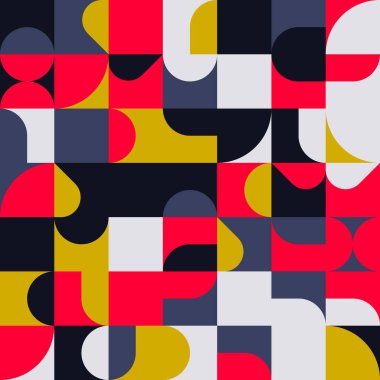 Basit geometrik formlarla kusursuz geometrik desenli tasarım. Klasik renk paletli dairesel vektör deseni grafiği. Poster tasarımı, kumaş baskısı, duvar kağıdı, ambalaj kağıdı için harika..