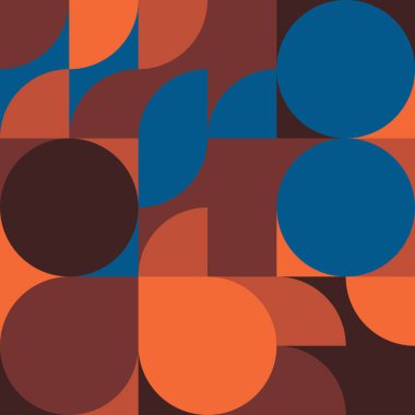 Basit şekilleri ve güzel renk paleti olan yüzyılın ortası geometrik soyut deseni. Basit geometrik desen kompozisyonu, web tasarımında en iyi kullanım alanı, kartvizit, davetiye, poster, tekstil baskısı.