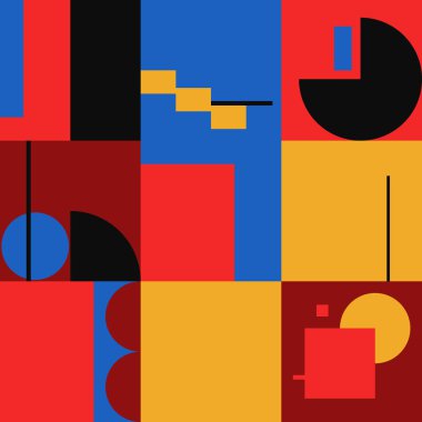 Cesur geometrik şekilli vektör soyut sembollerinin yeniden yapılandırılmış postmodern sanat eserleri, web arkaplanı, poster tasarımı, dergi ön sayfası, yüksek teknoloji baskısı, kapak resmi.