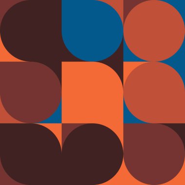 Basit şekilleri ve güzel renk paleti olan yüzyılın ortası geometrik soyut deseni. Basit geometrik desen kompozisyonu, web tasarımında en iyi kullanım alanı, kartvizit, davetiye, poster, tekstil baskısı.