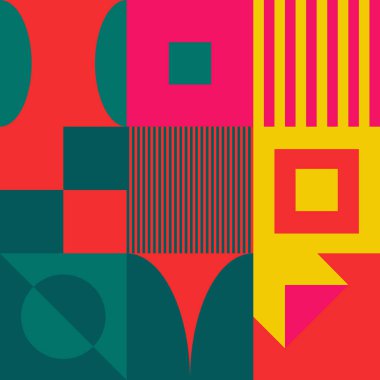 Neo Modernizm, soyut vektör geometrik şekil ve formlarla yapılmış. Basit form cesur grafik tasarımı, web sanatı, davetiye kartları, posterler, baskılar, tekstil, arka plan için kullanışlı.