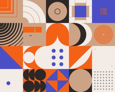 Neo Modernizm, soyut vektör geometrik şekil ve formlarla yapılmış. Basit form cesur grafik tasarımı, web sanatı, davetiye kartları, posterler, baskılar, tekstil, arka plan için kullanışlı.