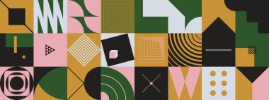 Neo Modernizm, soyut vektör geometrik şekil ve formlarla yapılmış. Basit form cesur grafik tasarımı, web sanatı, davetiye kartları, posterler, baskılar, tekstil, arka plan için kullanışlı.