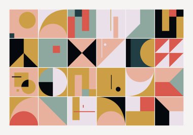 Bauhaus kompozisyon çizimleri, vektör soyut elementleri, çizgiler ve kalın geometrik şekiller, web sitesi arka planı için kullanışlı, poster tasarımı, dergi ön sayfası, afişler, baskılar, kapaklar.