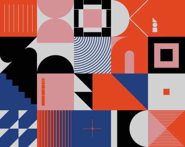 Neo Modernizm, soyut vektör geometrik şekil ve formlarla yapılmış. Basit form cesur grafik tasarımı, web sanatı, davetiye kartları, posterler, baskılar, tekstil, arka plan için kullanışlı.