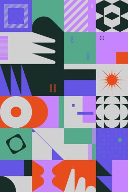 Neo Modernizm, soyut vektör geometrik şekil ve formlarla yapılmış. Basit form cesur grafik tasarımı, web sanatı, davetiye kartları, posterler, baskılar, tekstil, arka plan için kullanışlı.