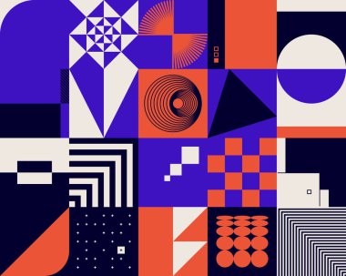 Neo Modernizm, soyut vektör geometrik şekil ve formlarla yapılmış. Basit form cesur grafik tasarımı, web sanatı, davetiye kartları, posterler, baskılar, tekstil, arka plan için kullanışlı.