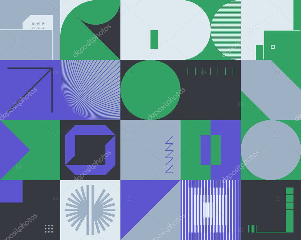 Digital artwork graphic design of simple vector pattern made with geometric shapes and forms, great for web design, website header, business card, invitation, poster, textile print, background.