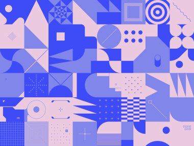 Neo Modernizm, soyut vektör geometrik şekil ve formlarla yapılmış. Basit form cesur grafik tasarımı, web sanatı, davetiye kartları, posterler, baskılar, tekstil, arka plan için kullanışlı.