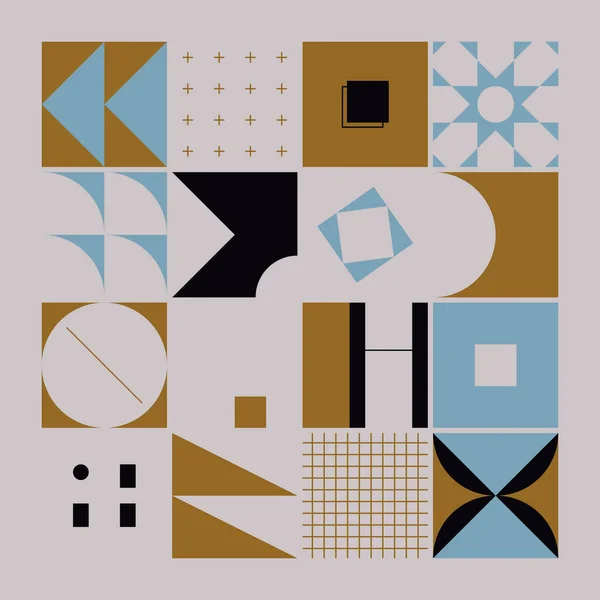 Midden Eeuwse Geometrische Abstracte Patroon Met Eenvoudige Vormen Mooie Kleurenpalet — Stockvector
