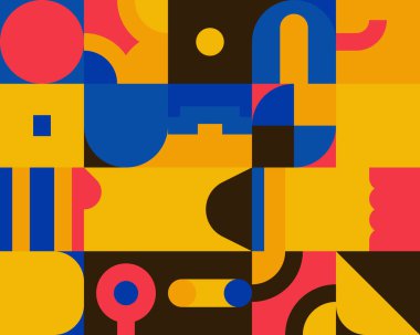 Neo Modernizm, soyut vektör geometrik şekil ve formlarla yapılmış. Basit form cesur grafik tasarımı, web sanatı, davetiye kartları, posterler, baskılar, tekstil, arka plan için kullanışlı.