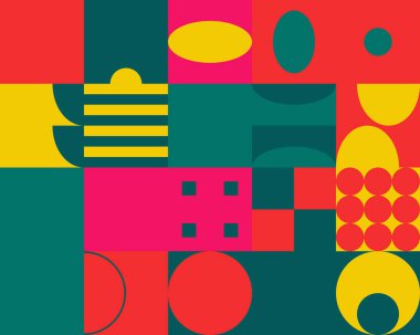 Neo Modernizm, soyut vektör geometrik şekil ve formlarla yapılmış. Basit form cesur grafik tasarımı, web sanatı, davetiye kartları, posterler, baskılar, tekstil, arka plan için kullanışlı.