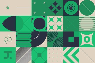 Parlak renkli geometrik şekillerle yapılmış vektör soyut teknolojik elementlerin dijital kolajı, web arkaplanı, poster tasarımı, dergi ön sayfası, yüksek teknoloji baskısı, kapak resmi.