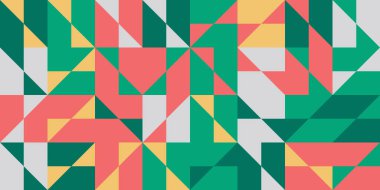 Basit şekilleri ve figürleri olan soyut mozaik sanat tasarımı. Temel form ve elementlerle geometrik desen grafikleri. Web afişi, iş sunumu, marka paketi, kumaş baskısı için mükemmel.