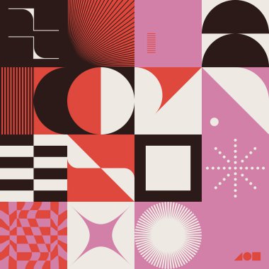 Neo Modernizm, soyut vektör geometrik şekil ve formlarla yapılmış. Basit form cesur grafik tasarımı, web sanatı, davetiye kartları, posterler, baskılar, tekstil, arka plan için kullanışlı.