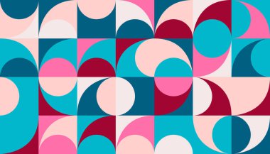 İskandinav esinlenilmiş çizimler basit geometrik şekiller ve renkli şekillerle yapılmış. Soyut vektör bileşimi, arka planlar için kullanışlı, poster tasarımı, kumaş baskıları, davet.