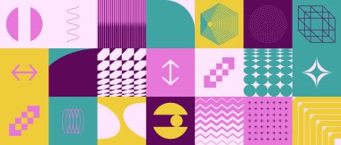 Neo Modernizm, soyut vektör geometrik şekil ve formlarla yapılmış. Basit form cesur grafik tasarımı, web sanatı, davetiye kartları, posterler, baskılar, tekstil, arka plan için kullanışlı.