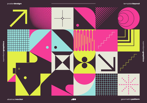 Брутализм вдохновил графический дизайн векторной обложки плаката, выполненной с векторными абстрактными элементами и геометрическими формами, полезными для постерного искусства, заголовков сайтов, дизайна первой полосы, декоративной печати.