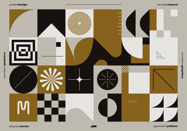 Брутализм вдохновил графический дизайн векторной обложки плаката, выполненной с векторными абстрактными элементами и геометрическими формами, полезными для постерного искусства, заголовков сайтов, дизайна первой полосы, декоративной печати.